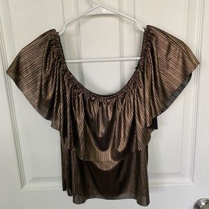Forever 21 Off the Shoulder Metallic Bronze Blouse Top